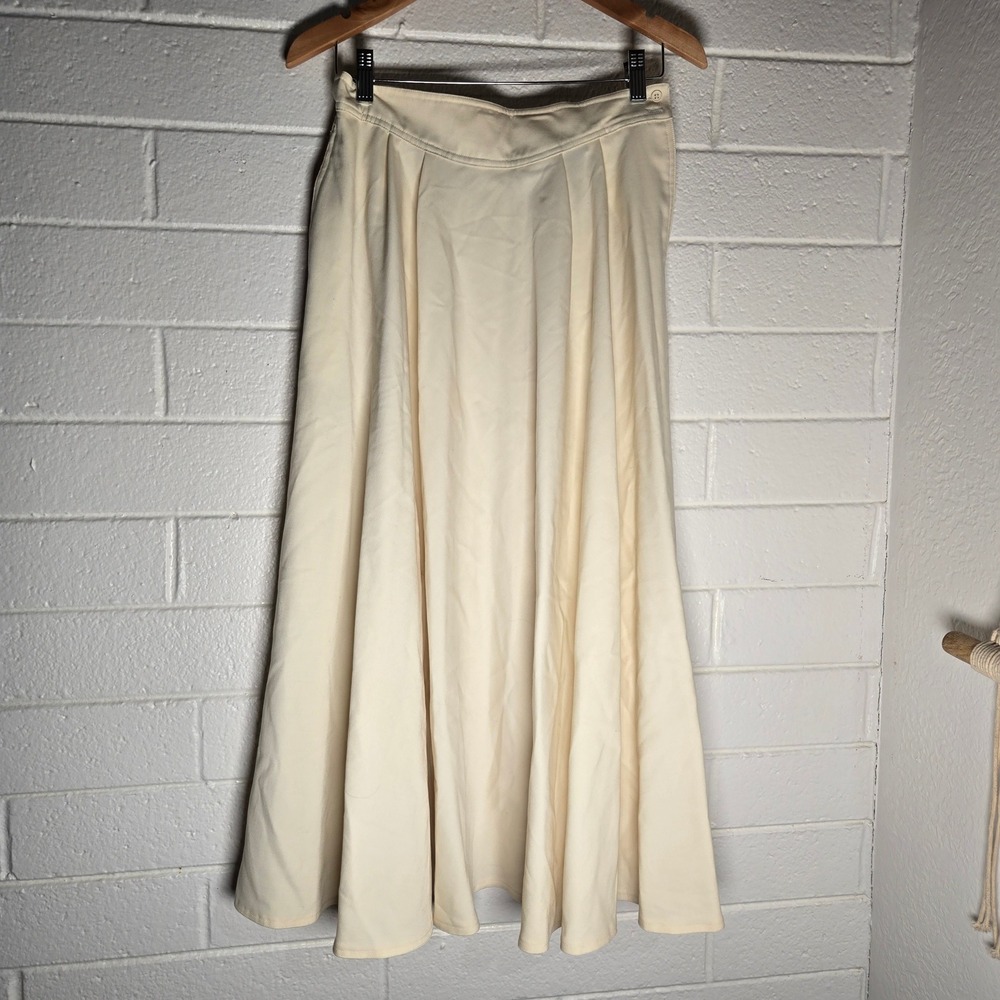 Vtg Deadstock Rafaella Womens Skirt Ivory 12 A-Line Midi Circle Skirt Wool